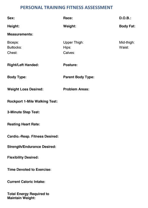 Personal Trainer Screening Form